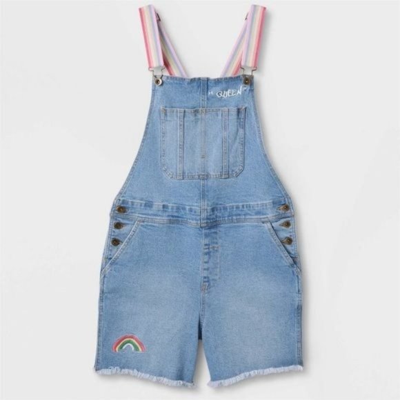 Pride Overalls Target Denim Rainbow Embroidered Shortalls Queen Graphic Small - Picture 3 of 16